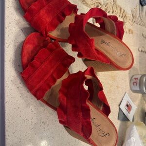 Free People Rosie Ruffle Red Sandals